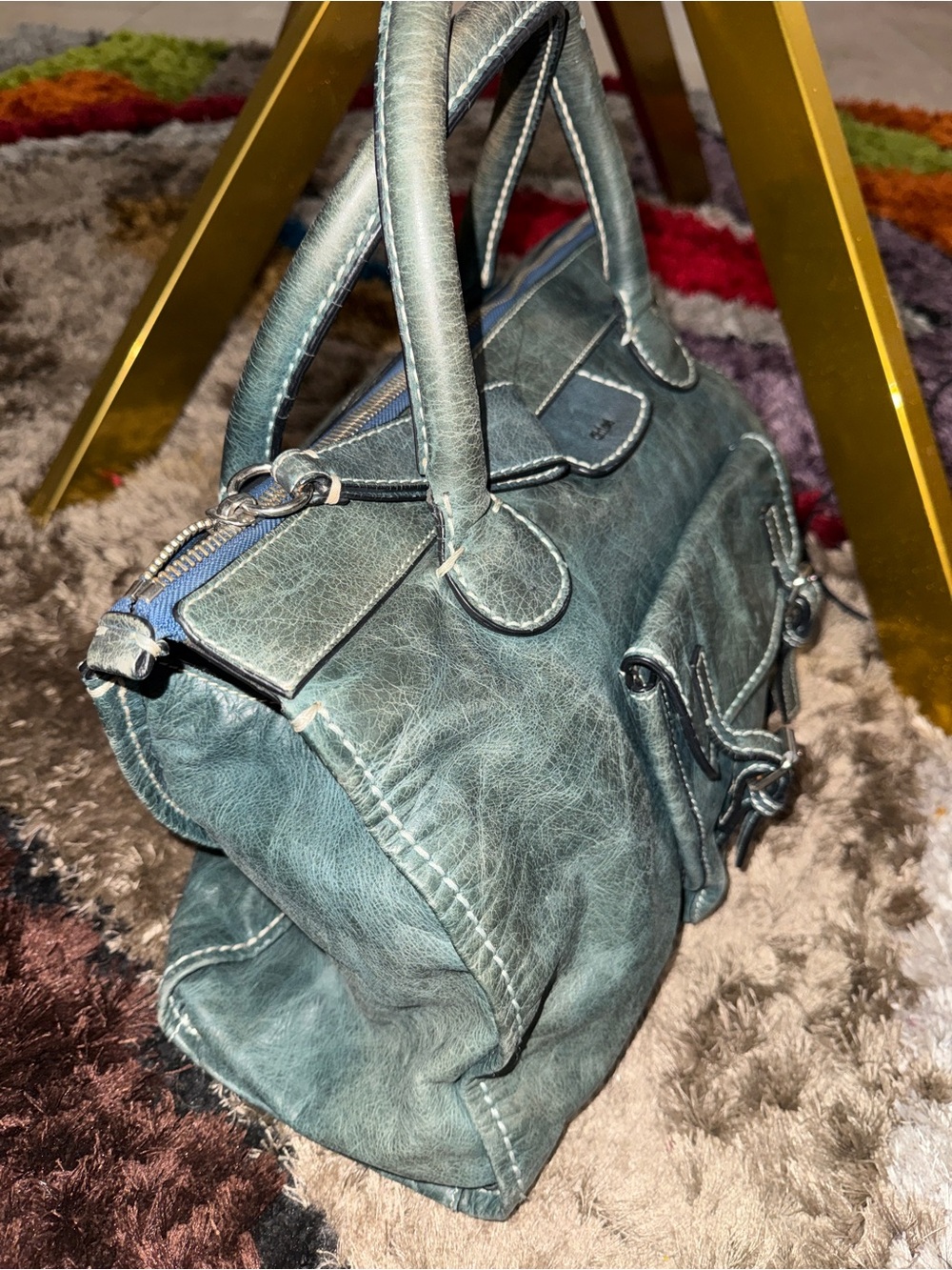 Chloe Black Leather Edith Tote with Contrast Stitching - Picture 10 of 12